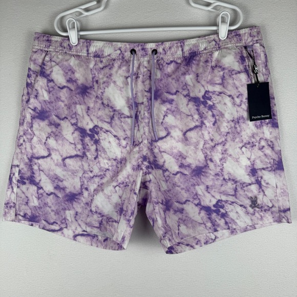NEW‎ Psycho Bunny Hempstead Swim Trunks Mens 3XL Digital Lavender Drawstring